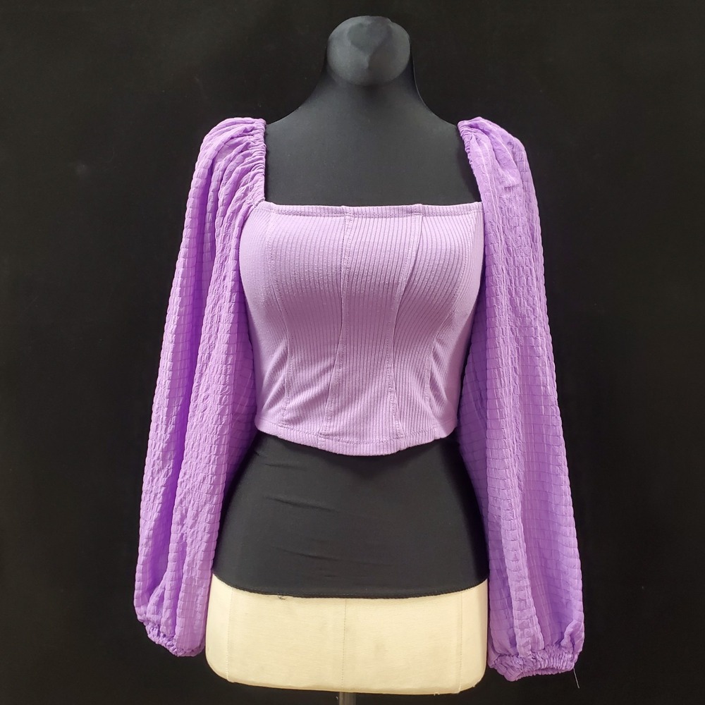 Urban Outfitters Puff Sleeve Corset Crop Top Size XS Purple Basque Waist Fairy